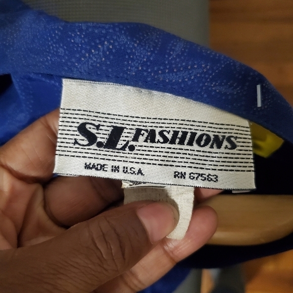 80s Vintage S.L Fashions Jumpsuit Floral Print Blue and Beige Size 10 - Picture 3 of 8